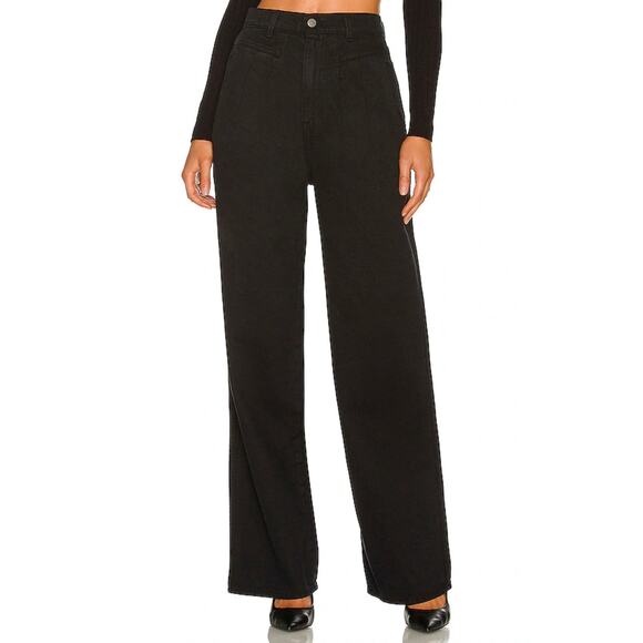 GRLFRND Morgan High Rise Pleated Wide Leg Trousers Jeans Low Black Soho 26 - Picture 3 of 15